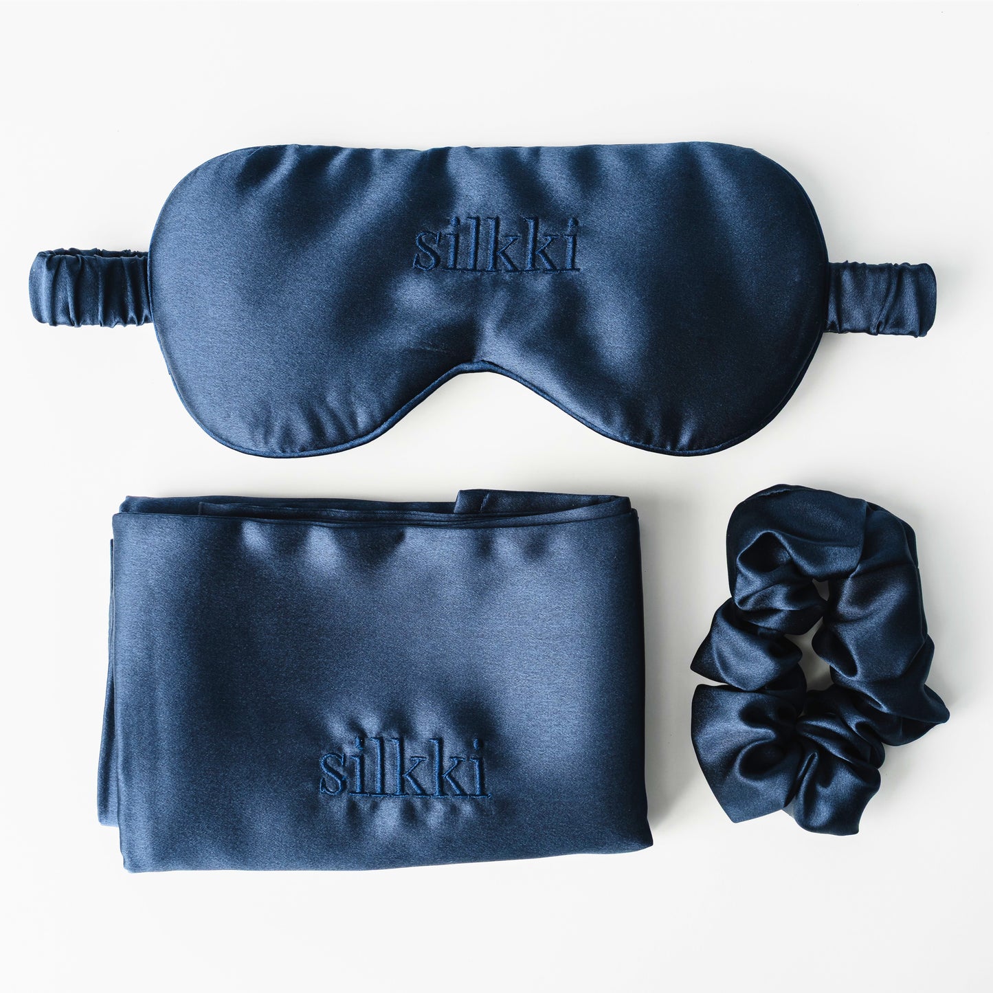 Set mătase naturală bleumarin