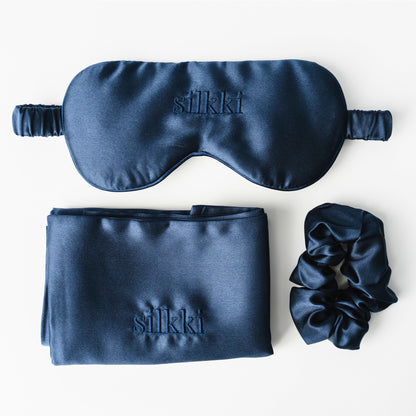 Set mătase naturală bleumarin